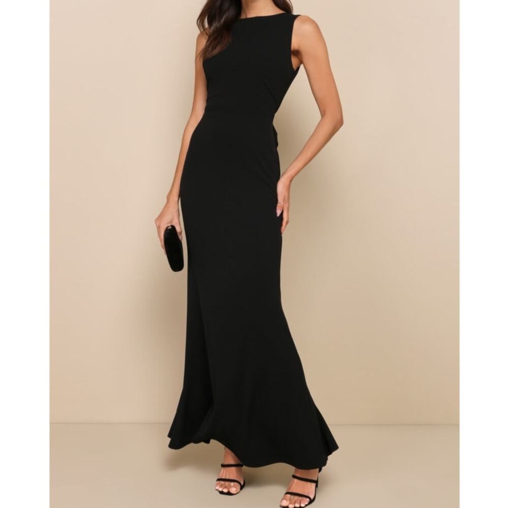 NEW Lulus Exquisite Refinement Black Backless Bow Ruffled Maxi Dress Small